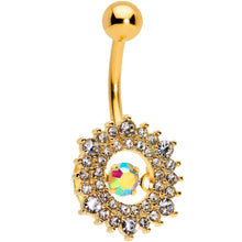 将图片加载到图库查看器，Clear Aurora Dangle Gem Gold Tone Sunburst Belly Ring
