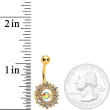 将图片加载到图库查看器，Clear Aurora Dangle Gem Gold Tone Sunburst Belly Ring
