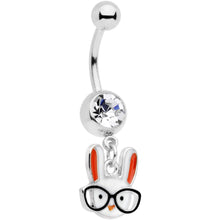 Load image into Gallery viewer, Clear Gem White Nerdy Easter Bunny Dangle Belly Ring
