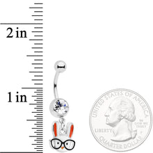 Load image into Gallery viewer, Clear Gem White Nerdy Easter Bunny Dangle Belly Ring
