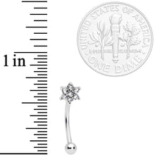 Load image into Gallery viewer, 16G 3/8 Clear Gem Six Petal Flower Curved Eyebrow Ring
