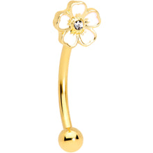 Load image into Gallery viewer, 16G 3/8 Clear Gem Gold Tone White Flower Curved Eyebrow Ring
