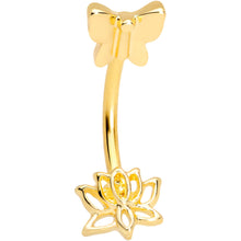 Load image into Gallery viewer, 16G 3/8 Gold Tone Loopy Lotus Flower Butterfly Curved Eyebrow Ring
