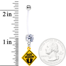Load image into Gallery viewer, Clear CZ Gem Baby on Board Sign Dangle Pregnancy Belly Ring
