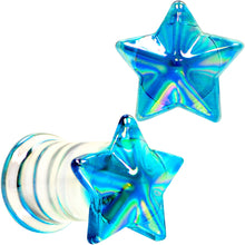 Load image into Gallery viewer, 2G Blue Aurora Glass Faceted Star Double Flare Plug Set 6mm to 16mm Sizes
