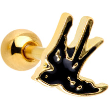 Load image into Gallery viewer, 16G 1/4 Gold Tone Swallow Tattoo Black Bird Cartilage Tragus
