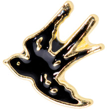 Load image into Gallery viewer, 16G 1/4 Gold Tone Swallow Tattoo Black Bird Cartilage Tragus
