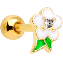 Load image into Gallery viewer, 16G 1/4 Clear Gem Gold Tone White Flower Cartilage Earring
