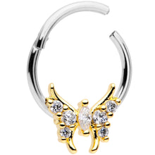 将图片加载到图库查看器，16G 3/8 Clear CZ Gold Tone Butterfly Hinged Segment Ring
