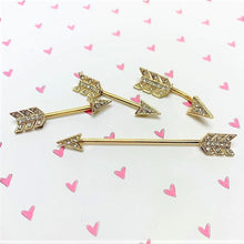 Load image into Gallery viewer, 14G Clear Gem Gold Tone Flying Arrow Industrial Barbell 38mm
