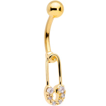 Load image into Gallery viewer, Clear CZ Gem Gold Tone Not Quite Punk Rock Safety Pin Belly Ring
