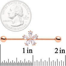 Load image into Gallery viewer, 14G Clear CZ Gem Rose Gold Tone Petal Industrial Barbell 38mm
