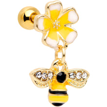 Load image into Gallery viewer, 16G 1/4 Clear Black Gem Gold Tone Bee Flower Cartilage Earring
