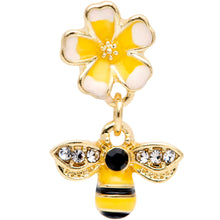Load image into Gallery viewer, 16G 1/4 Clear Black Gem Gold Tone Bee Flower Cartilage Earring
