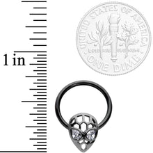 Load image into Gallery viewer, 16G 3/8 Clear CZ Gem Black Openwork Alien Hinged Segment Ring
