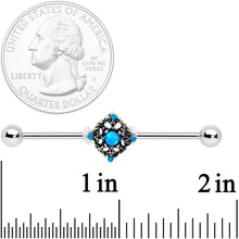 Load image into Gallery viewer, 14G Blue Faux Opal Rhombus Industrial Barbell 38mm
