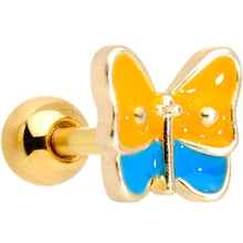 Load image into Gallery viewer, 16G 1/4 Gold Tone Blue Orange Butterfly Cartilage Tragus Earring
