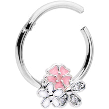 Load image into Gallery viewer, 16G 3/8 Clear CZ Gem Pink White Bouquet Hinged Segment Ring
