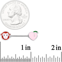 Load image into Gallery viewer, 14G 9/16 Peach and Monkey Barbell Nipple Ring Set
