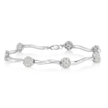 Load image into Gallery viewer, .925 Sterling Silver 1.0 cttw Miracle-Set Diamond 7 Stone Floral Cluster Link Bracelet (I-J Color, I3 Clarity) -7"
