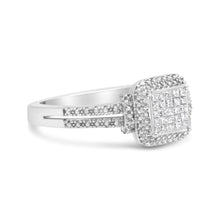 Load image into Gallery viewer, .925 Sterling Silver 1/4 Cttw Princess-cut Diamond Composite Ring with Beaded Halo (H-I Color, SI1-SI2 Clarity) - Size 7

