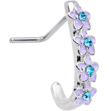 Load image into Gallery viewer, 20G 3/16 Blue Gem Bouquet Flowers Faux Hoop L Shaped Nose Ring
