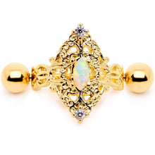 将图片加载到图库查看器，16G 1/2 White Synthetic Opal Gold Tone Art Deco Cartilage Cuff
