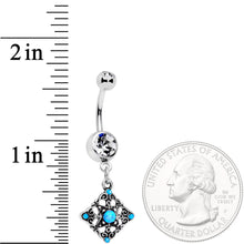 将图片加载到图库查看器，Blue Synthetic Opal Scrolling Rhombus Dangle Belly Ring
