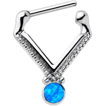 Load image into Gallery viewer, 16G 5/16 Blue Faux Opal V Shape Septum Clicker
