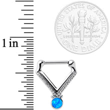 Load image into Gallery viewer, 16G 5/16 Blue Faux Opal V Shape Septum Clicker
