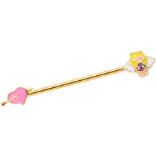 Load image into Gallery viewer, 14G Pink Gem Gold Tone Cupid Industrial Barbell 38mm
