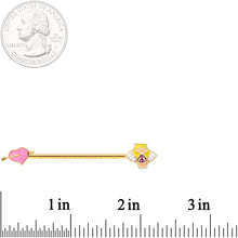Load image into Gallery viewer, 14G Pink Gem Gold Tone Cupid Industrial Barbell 38mm
