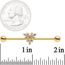 Load image into Gallery viewer, 14G Clear CZ Gold Tone Triangle Industrial Barbell 38mm
