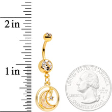 将图片加载到图库查看器，Clear Gem Gold Tone Crescent Moon Hanging Star Dangle Belly Ring
