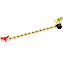 Load image into Gallery viewer, 14G Gold Tone Fox and Acorn Industrial Barbell 38mm
