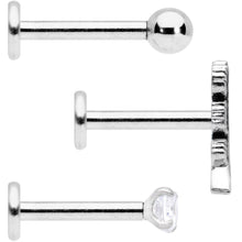 Load image into Gallery viewer, 16G 5/16 Clear Gem Feather Internally Threaded Labret Set of 3
