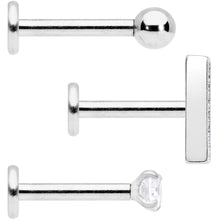 Load image into Gallery viewer, 16G 5/16 Clear Black CZ Bar Internally Threaded Labret Set of 3
