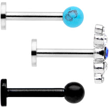 将图片加载到图库查看器，16G 5/16 Faux Turquoise Ball Internally Threaded Labret Set of 3
