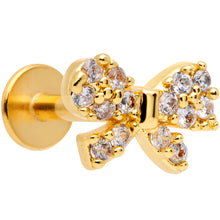 Load image into Gallery viewer, 16G 5/16 Clear CZ Gem Gold Tone Holiday Bow Labret Monroe Tragus
