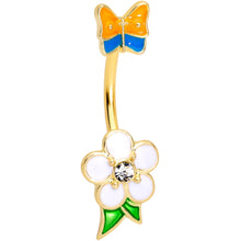 将图片加载到图库查看器，Clear Gem Gold Tone Spring Flower Butterfly Double Mount Belly Ring
