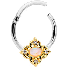 Load image into Gallery viewer, 16G 3/8 Clear CZ White Faux Opal Rhombus Hinged Segment Ring
