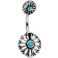 Load image into Gallery viewer, Faux Turquoise Openwork Flower Double Mount Belly Ring

