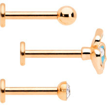 Load image into Gallery viewer, 16G 5/16 Clear Gem Rose Gold Tone Blue Pansy Labret Set
