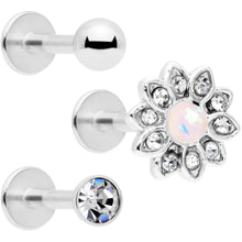 Load image into Gallery viewer, 16G 5/16 White Faux Opal Flower Labret Set of 3
