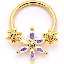 Load image into Gallery viewer, 16G 3/8 Aurora CZ Gem Gold Tone Flower BCR Captive Ring
