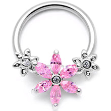 将图片加载到图库查看器，16G 3/8 Pink CZ Gem Flower BCR Captive Ring
