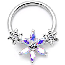 Load image into Gallery viewer, 16G 3/8" Aurora CZ Gem Flower BCR Captive Ring
