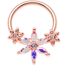 Load image into Gallery viewer, 16G 3/8" Aurora CZ Gem Rose Gold Tone Flower BCR Captive Ring
