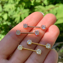Load image into Gallery viewer, 14G 9/16 Clear CZ Gem Gold Tone Barbell Nipple Ring Set

