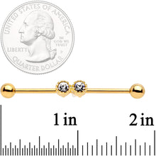 将图片加载到图库查看器，14G Clear Gem Gold Tone Double Drama Industrial Barbell 38mm
